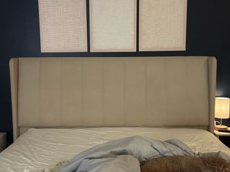 Queen Size Beige Upholstered Bed Frame – Excellent Condition