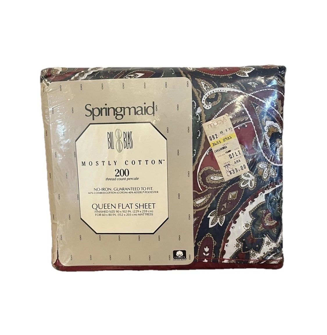 Springmaid Bill Blass Queen Flat Sheet Zarabanda Bedding Home New Vintage Y2K