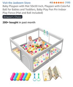 New open box playpen 50x50” with colorful bal and mat