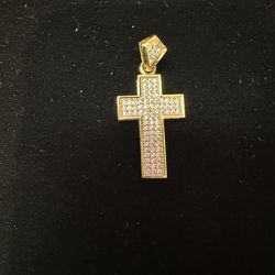 Iced Out Gold Cross Pendant (Lab Simulated Diamonds)(Small)