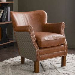 Brown genuine leather accent chair