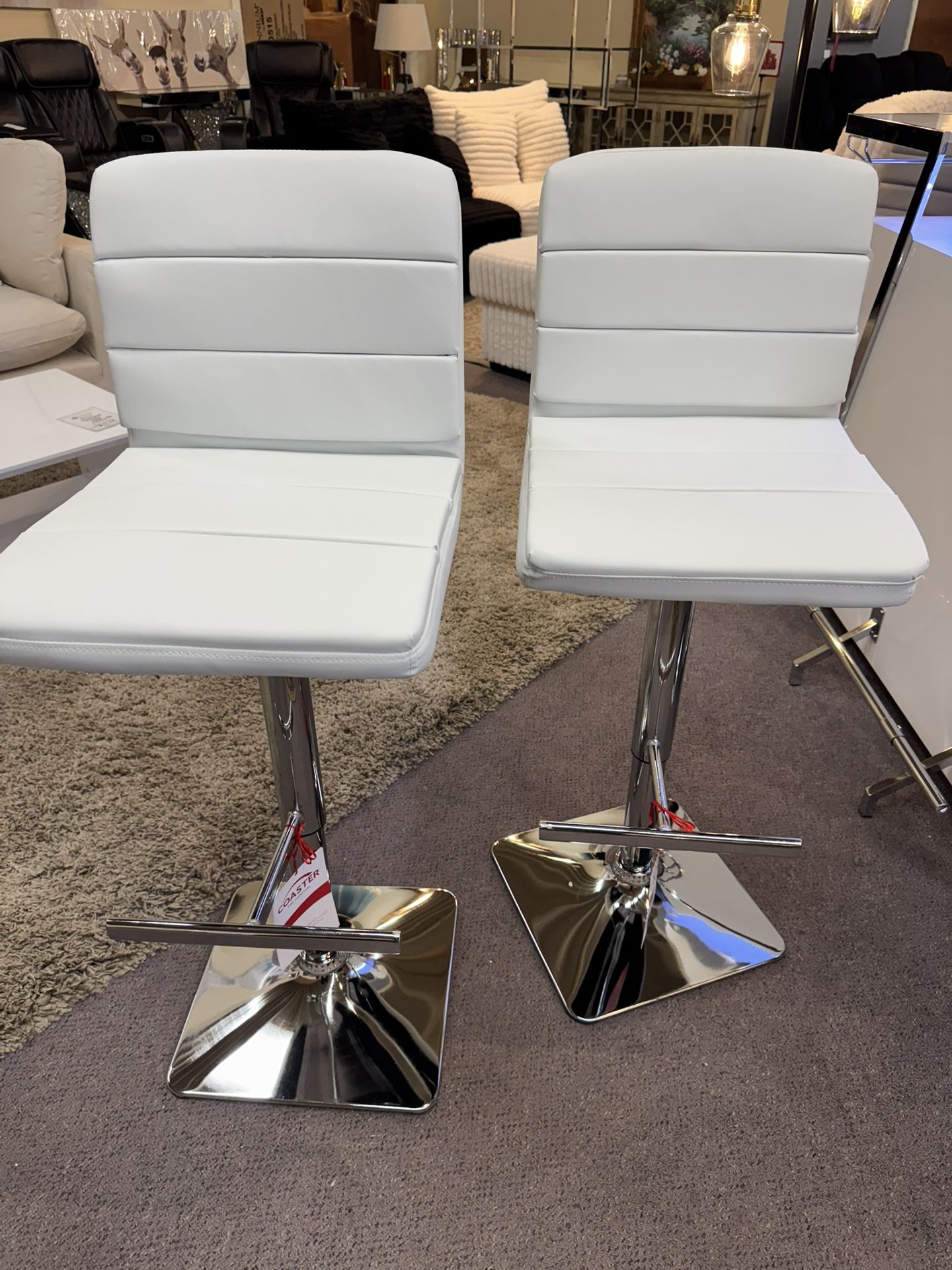 Upholstered Adjustable White Bar Stools Set Of 2