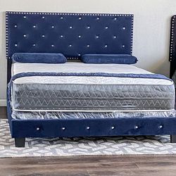 BRAND NEW BLUE KING SIZE BED FRAME WITH NEW MATTRESS/FAST DELIVERY