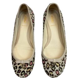 Fendi Multi Bianco Calf Hair Leopard Print Bow Ballet Flats Size 38.5