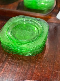 G vaseline glass that has uranium in it Green Depression Glass Small Plates Set