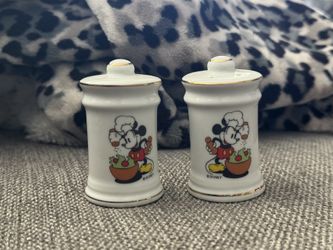 Disney Mickey Mouse Salt And Pepper Shakers Gold Trim Pair