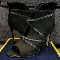 Black Peep Toe Stappy Bootie/ Heel