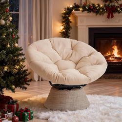 43″ Ergonomic Papasan Chair with Soft Thick Cushion and Sturdy Steel Frame, 360 Degree Swivel Chair for Living Room, Bedroom, Reading Room, Patio, Out