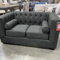 !New! Beautiful Charcoal Linen-like Upholstery, Grey Couch, Tuxedo Loveseat, Tufted Design Sofa, Couch, Loveseat Perfect For Small Living Room