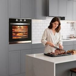 New Single Wall Oven 24", 2.83 Cu.Ft-80L with 8 Functions Built-in Electric Ovens, 240V, 3220W Fast Preheat, Mechanical Knob Control for Easy Cooking 