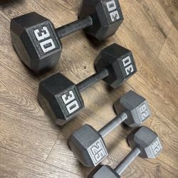 3 Pairs Of Hex Cast Iron Dumbbells   35s, 30s, 25s  Total: 180 lbs