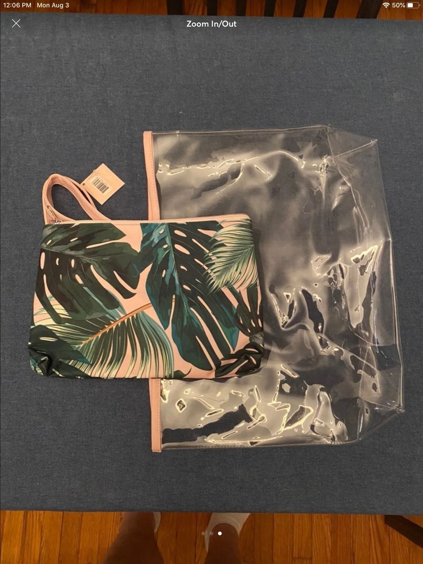 Ulta Beauty clear tote bag new in original packaging has smaller inside tote with tropical palm tree print. NEW NWT perfect for the beach, lake or ou