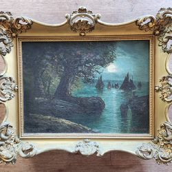 ANTIQUE framed painting by important, listed artist Wesley Elbridge Webber (American, 1(contact info removed))