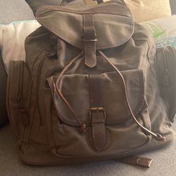 Vintage Leather Strapped Canvas Backpack 