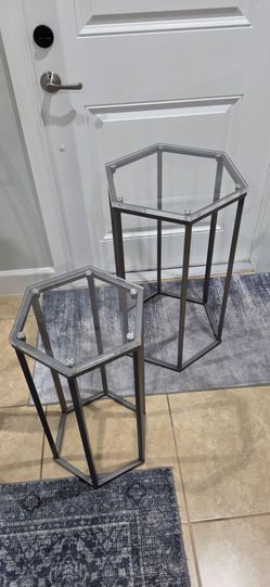 Modern Geometric Hexagon Display Stands / Accent Tables (Set of 2)