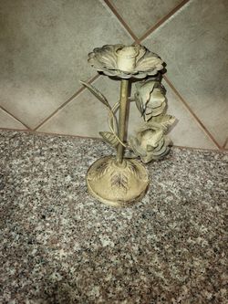 Vintage Metal Flower Candlestick 10"