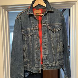 Levi’s Vintage Buffalo plaid blanket flannel lined denim Jean jacket size 38L