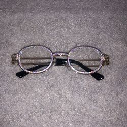 Iced out gold / clear round steampunk glasses