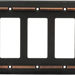 Triple Decorator Light Switch Cover Luca Metal Wall Plate, 2-Pack Aged Bronze 3 Gang Triple Rocker, for Receptacle Dimmer Switch GFCI Outlet, Switch C