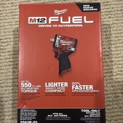 Milwaukee M12 FUEL 12V Lithium-lon Brushless Cordless Stubby 1/2 in. Impact Wrench W/Pin Detent.  Brand NEW.  Tool Only.