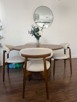 Round Walnut Dining Table with 4 Chairs