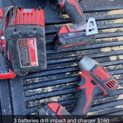 Drill Impact And Charger With 3 Batteries