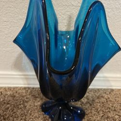 Vase-Viking mid century blue Glass