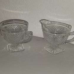 Vintage crystal glass cream and sugar bowls