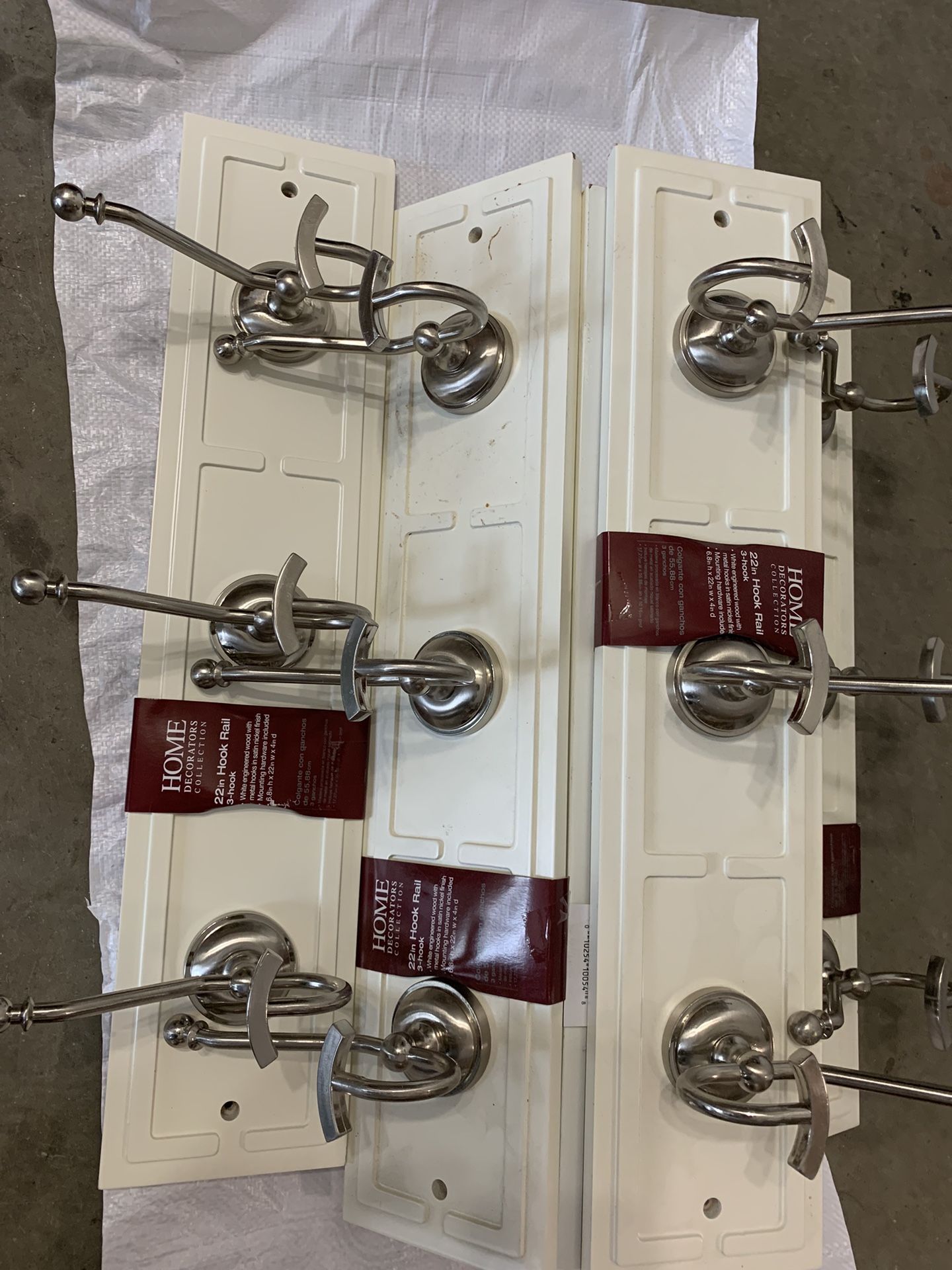 22 in. Decorative 3-Hook Rack in White/Satin Nickel