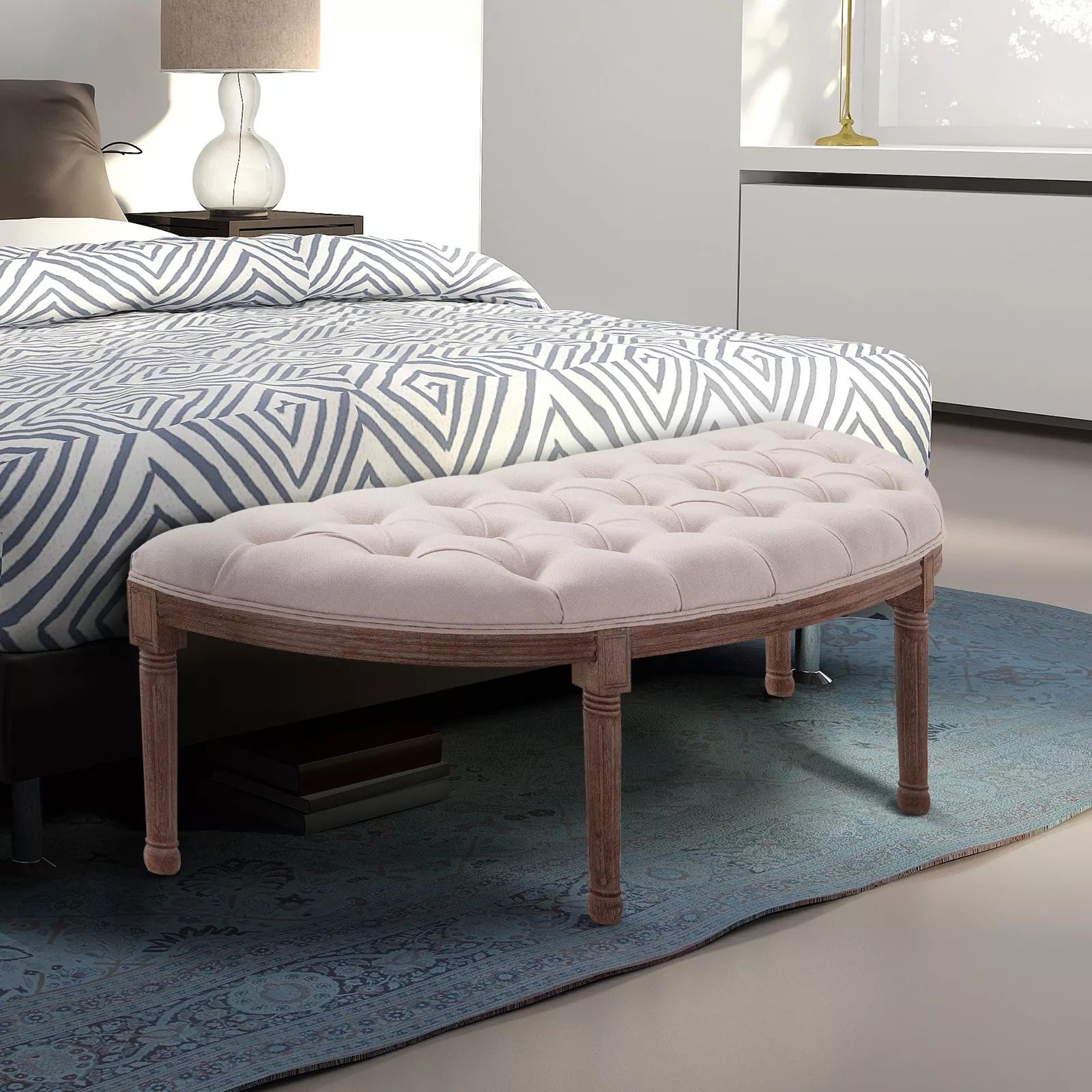 Tufted Half Circle Ottoman Bench Seat