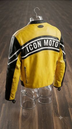 🔥 Icon Moto Leather Racing Jacket - Yellow/Black