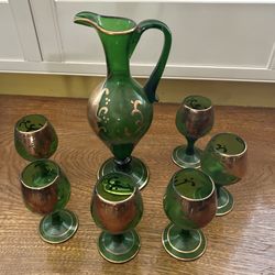 Vintage Persian Glass Pitcher and Goblet Set