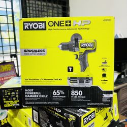 RYOBI ONE+ HP 18V Brushless Cordless 1/2 in. Hammer Drill Kit 4.0 Ah HIGH PERFORMANCE Battery, Charger, and Bag