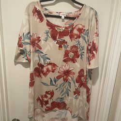 LuLaRoe Pink Floral Tropical Short Sleeve Tee Shirt Size XL NWOT