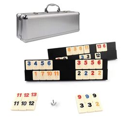 106 Rummy Tiles Game, Rummy Cube Sets Travel Game Outlasting Color with Aluminum Case & 4 Anti-Skid Durable Trays