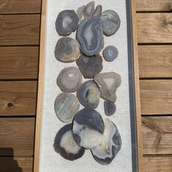 Natural Agate Slice Wall Art With Wooden Frame 40*20”
