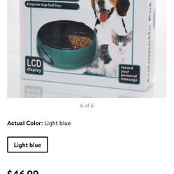 Home Intuition 6 Meal Automatic Pet Feeder with Programmable Timer, Light Blue