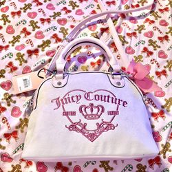 New Pink Juicy Couture Purse Bowler Bag Satchel Velour Vintage Style