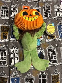 Bark Gourd Boy Halloween dog toy M-L 20+ lbs - pumpkin head zombie - squeaker, crinkle, bungee - new with tags