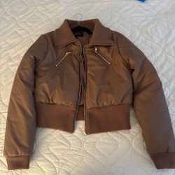 Brown cropped bomber jacket