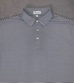 Peter Millar Polo Shirt Men Large White Navy Blue Stripe Summer Comfort Fox Logo