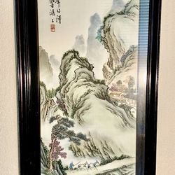 Antique Set Of 4 Chinese  Painting On Silk With Red Seal Stamp Early 20th Century.