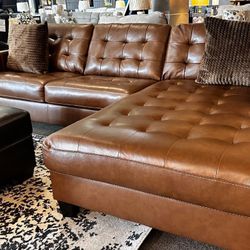 OM• $38 Initial • Brand New Real Leather Sectional With Chaise 