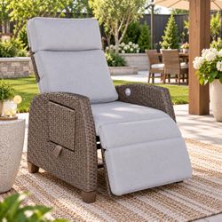 Outdoor Wicker Recliner Chair with Cushions