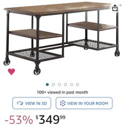 Wood And Metal Desk, Industrial Style 