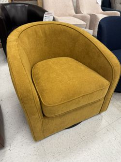 Sleek Mid Century Yellow Swivel Chair