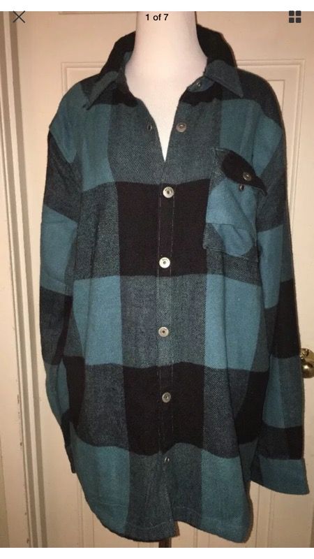 BURTON Men's Plaid LS Woven Shirt Cotton Flannel Size XL Blue Black jacket coat
