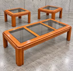 BEAUTIFUL Vintage 3-Piece Wood and Glass Coffee Table Set DELIVERY AVAILABLE