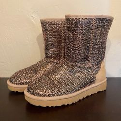 UGG Australia BRONZE CLASSIC SHORT FRILL TWEED SUEDE SHEEPWOOL BOOTS 1019182 size 6 F