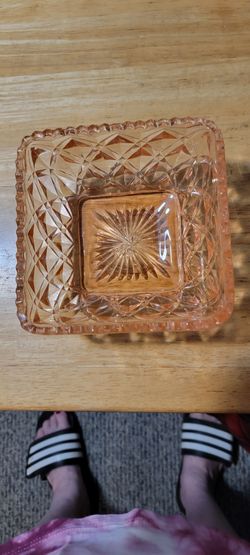 Pink depression glass candy dish